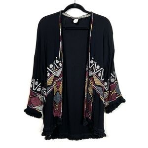 WEAVERS Boho Embroidered Lightweight Rayon Cardigan with Fringe size Medium